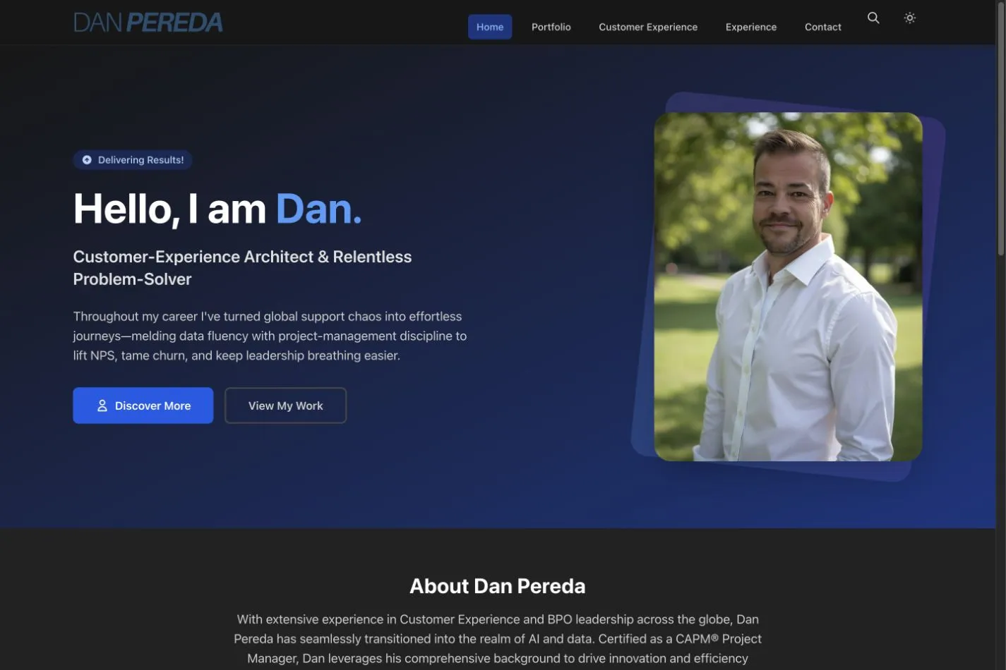 Dan Pereda’s personal website with his portrait and introduction.